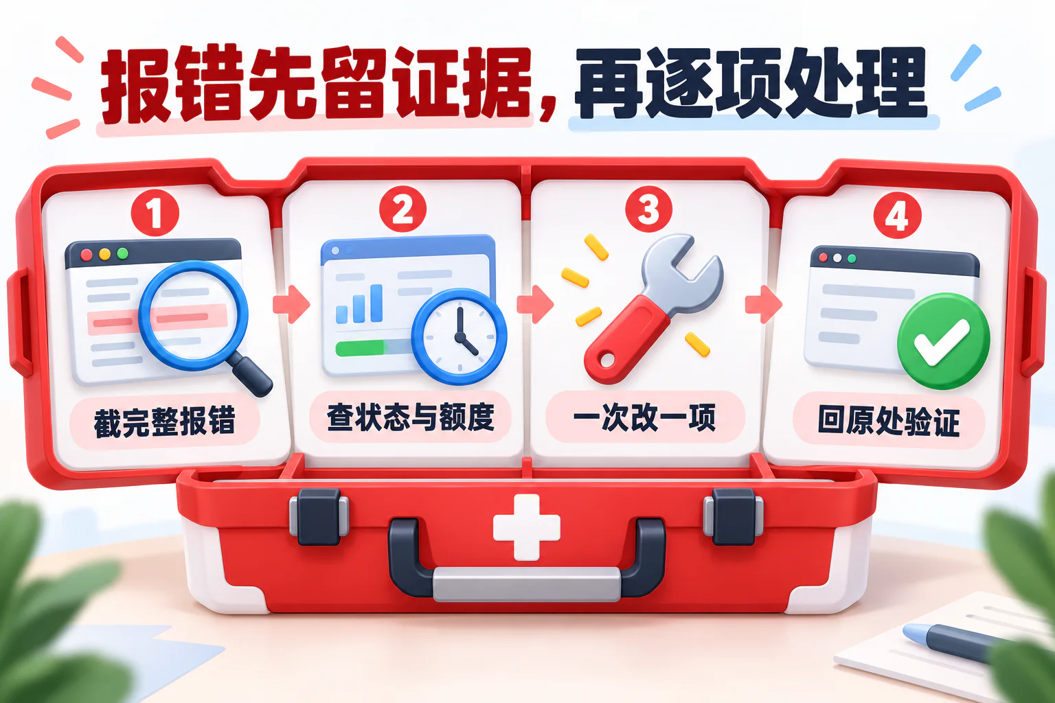 报错先留证据,再逐项处理